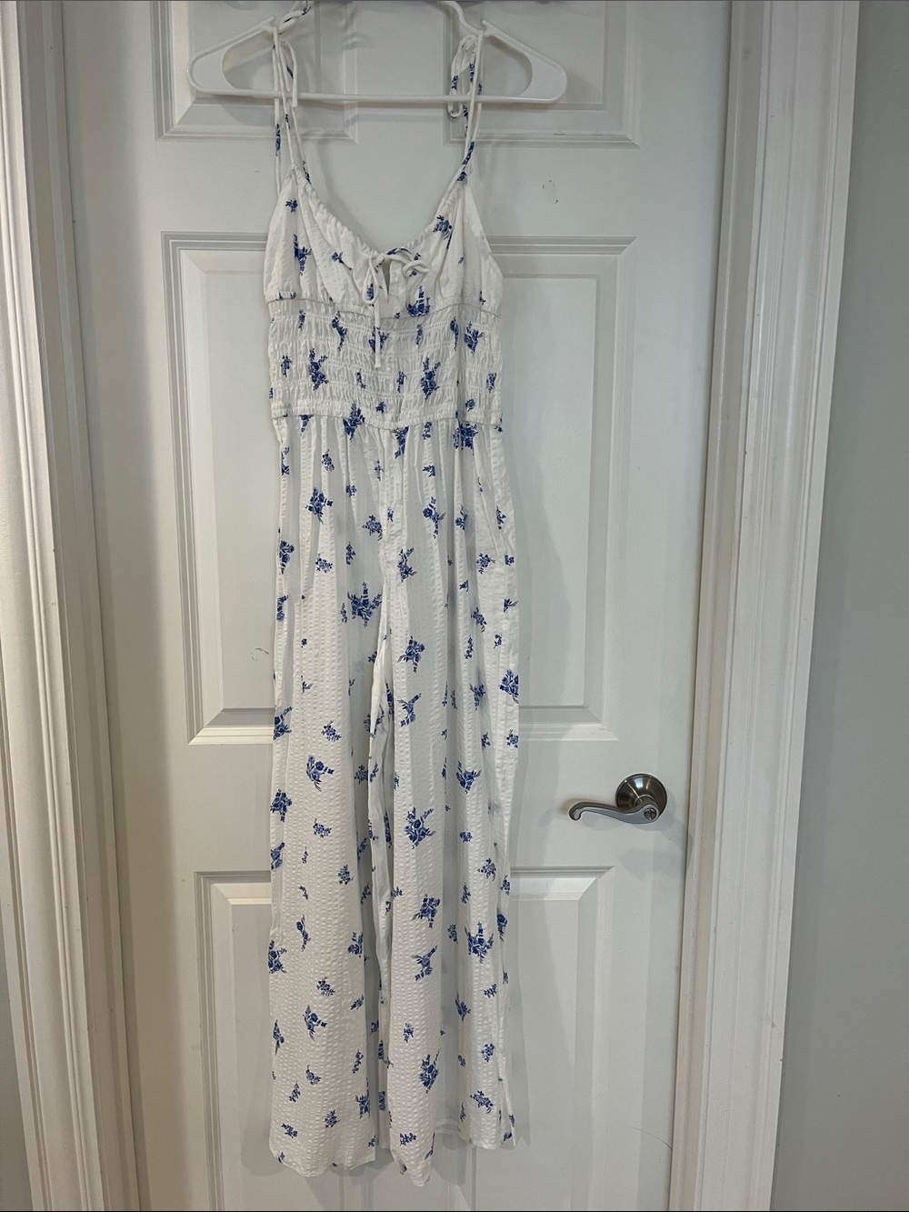 H&M White Jumpsuit with Blue Floral Print